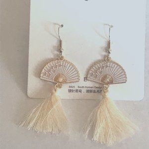 Cream Color Fan Tassel Earrings